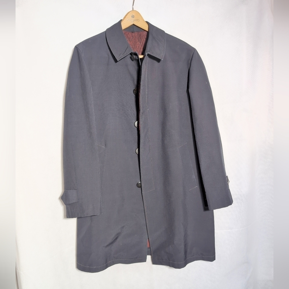 Vintage Gulec Silk Gabardine Rain Jacket sz XL Black w Maroon lining